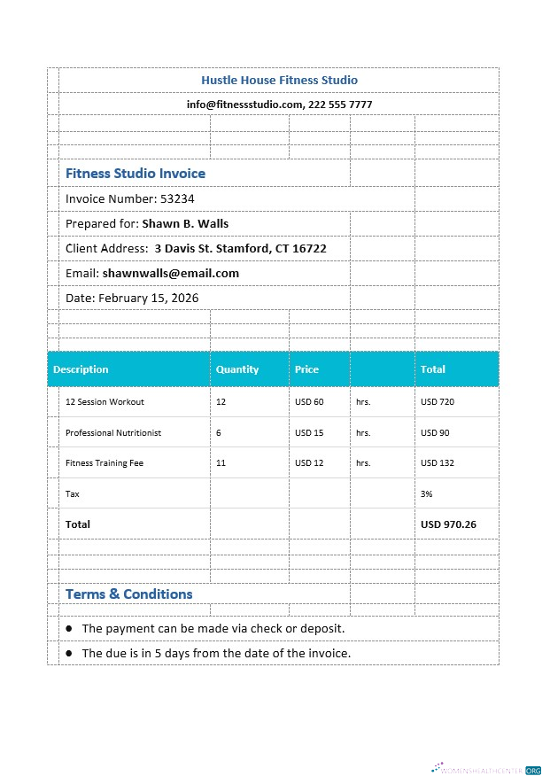 Реалистичный Скачать Fitness Studio Invoice Шаблон Photoshop Шаблон