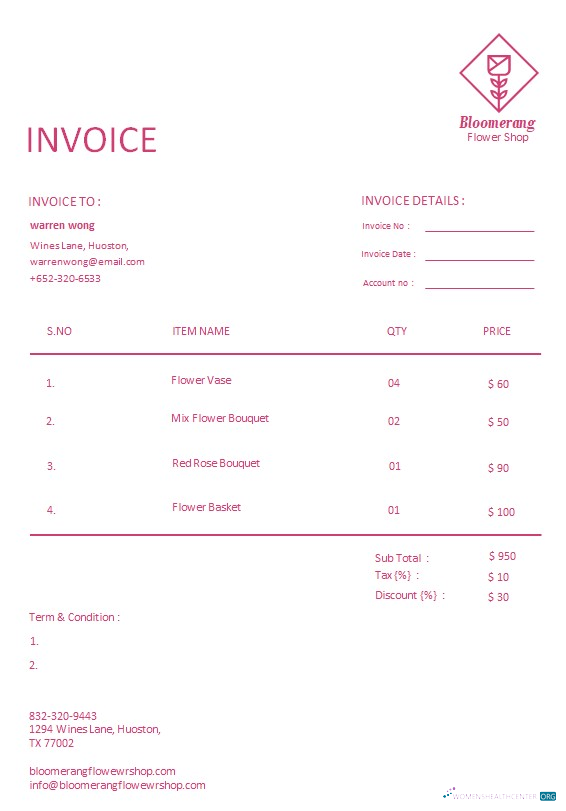 Редактируемый Скачать Free Florist Invoice Шаблон Photoshop Шаблон