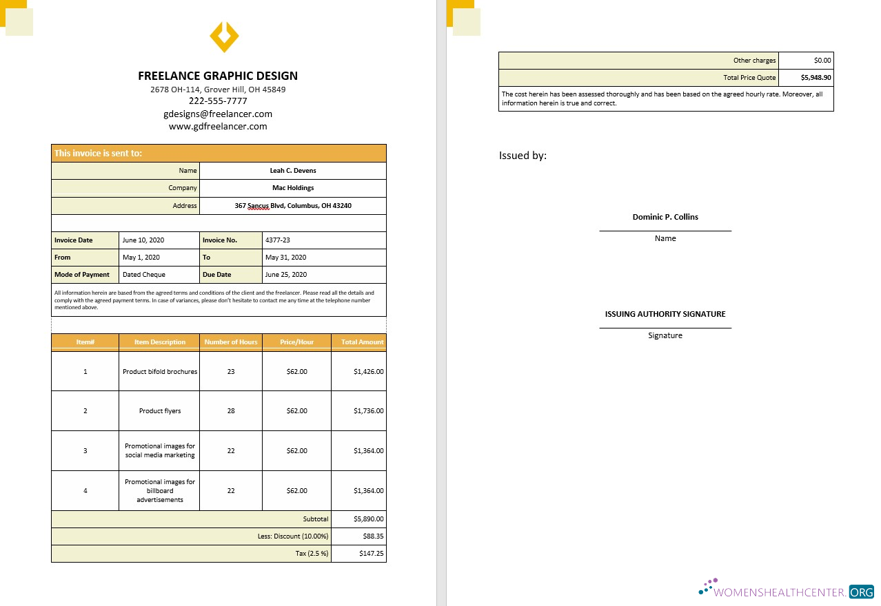 Реалистичный Скачать Free Freelance Hourly Invoice Photoshop Шаблон