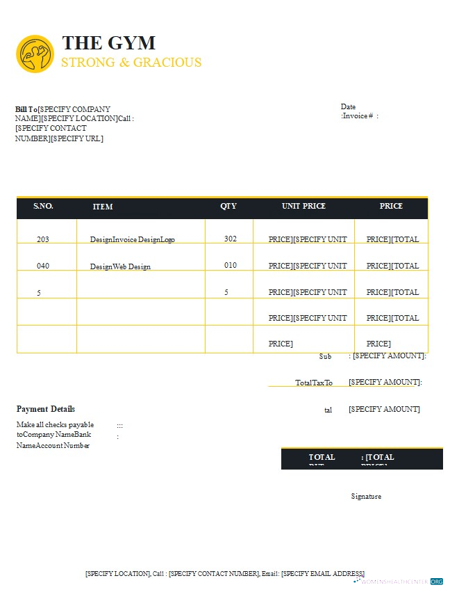 Профессиональный Скачать Free Gym Invoice Шаблон Photoshop Шаблон