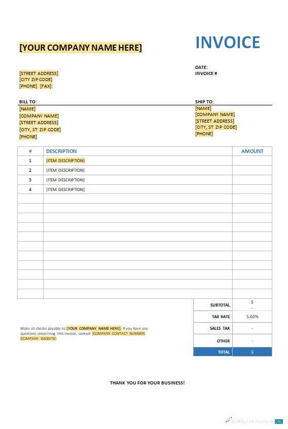 Реалистичный Скачать Free Invoice с Sales Tax Шаблон Photoshop Шаблон