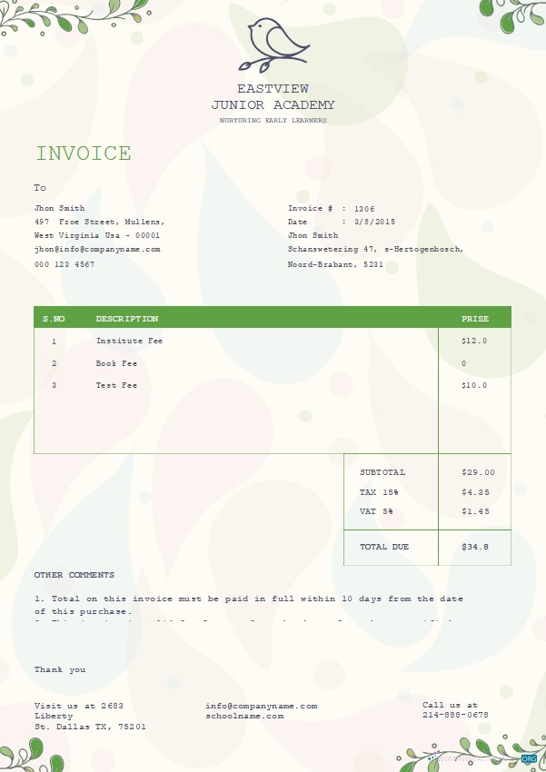 Качественный Скачать Free Kindergarten Invoice Шаблон Photoshop Шаблон