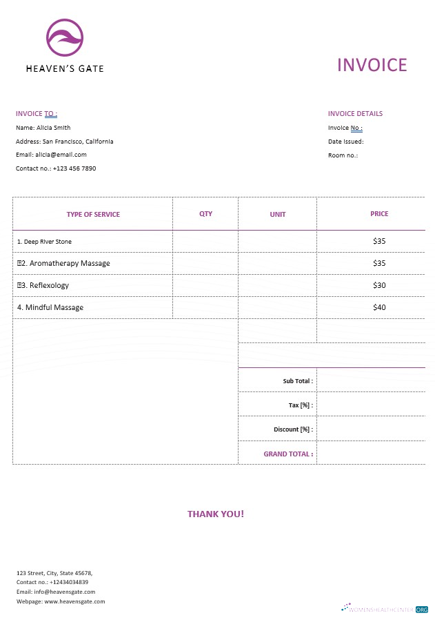 Качественный Скачать Free Massage Invoice Шаблон Photoshop Шаблон