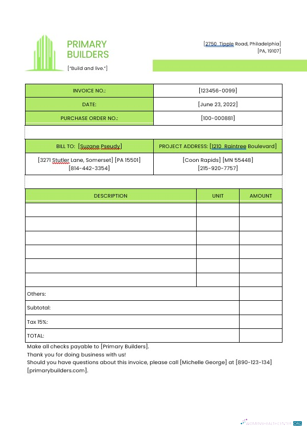 Профессиональный Скачать General Contractor Invoice Шаблон Photoshop Шаблон