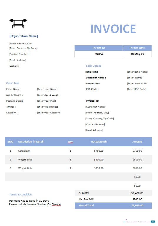 Профессиональный Скачать Gym Invoice Шаблон Photoshop Шаблон