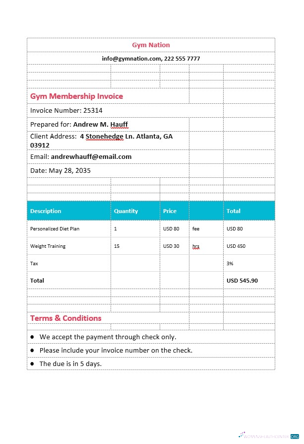 Премиум Скачать Gym Membership Invoice Шаблон Photoshop Шаблон