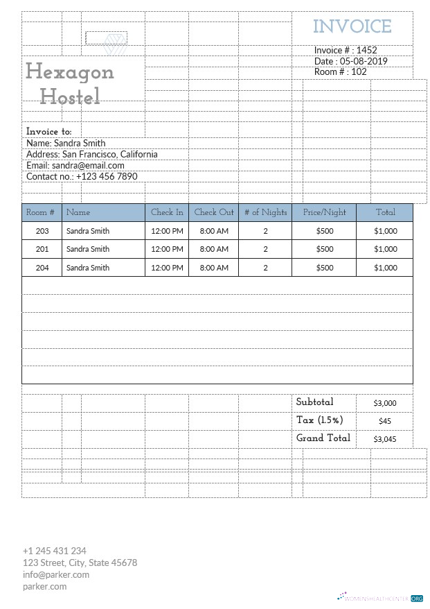 Редактируемый Скачать Hostel Invoice Шаблон Photoshop Шаблон