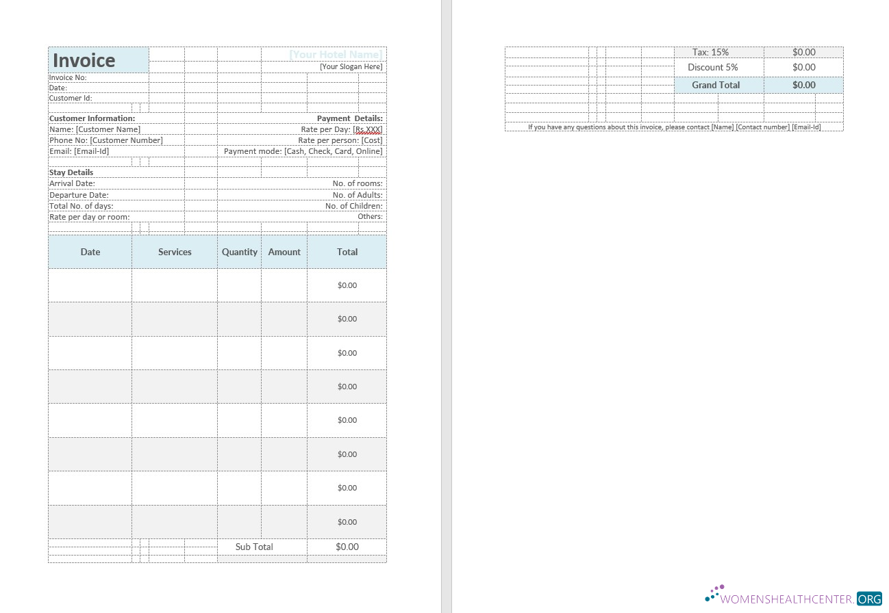 Редактируемый Скачать Hotel Invoice Шаблон Photoshop Шаблон