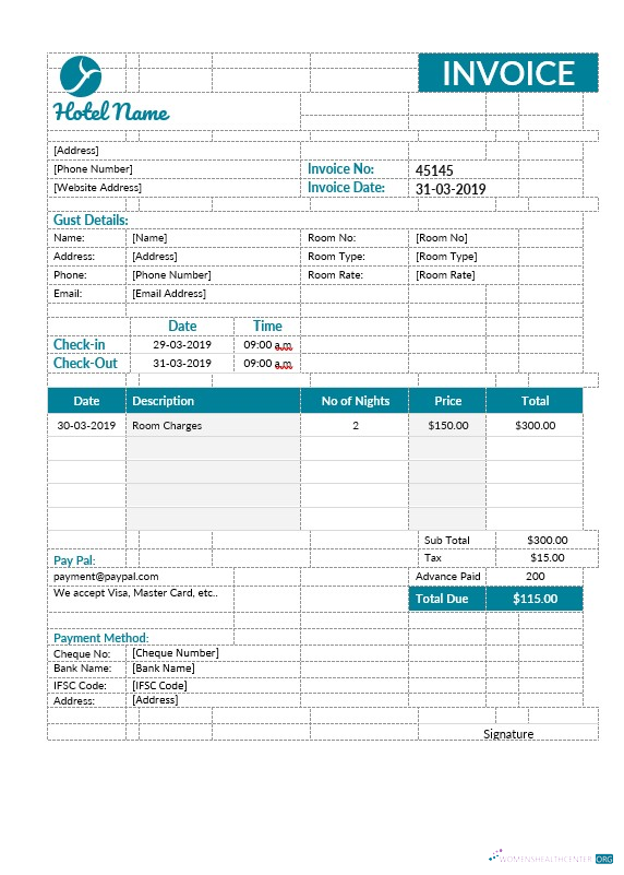 Реалистичный Скачать Hotel Room Invoice Шаблон Photoshop Шаблон