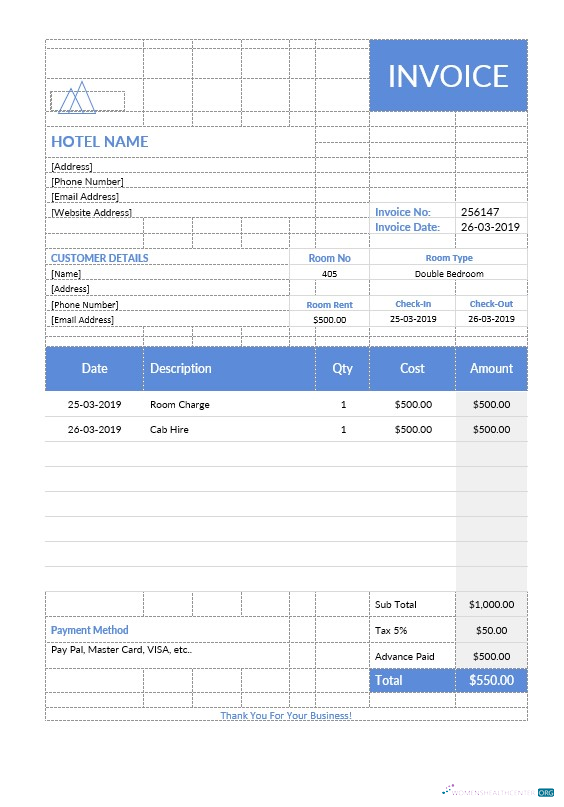 Профессиональный Скачать Hotel Stay Invoice Шаблон Photoshop Шаблон