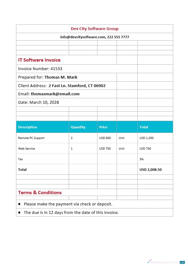 Редактируемый Скачать IT Software Invoice Шаблон Photoshop Шаблон