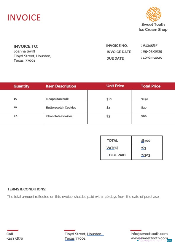 Реалистичный Скачать Ice Cream Invoice Шаблон Photoshop Шаблон