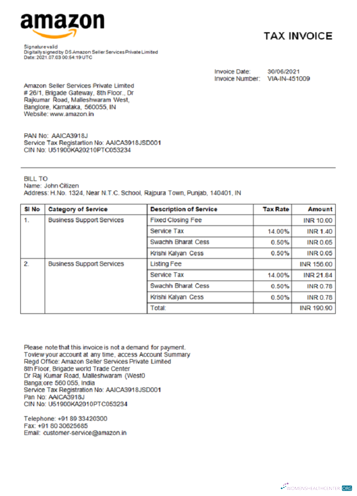 Качественный Скачать Индия Amazon American Multinational Technology Компания Invoice Photoshop Шаблон