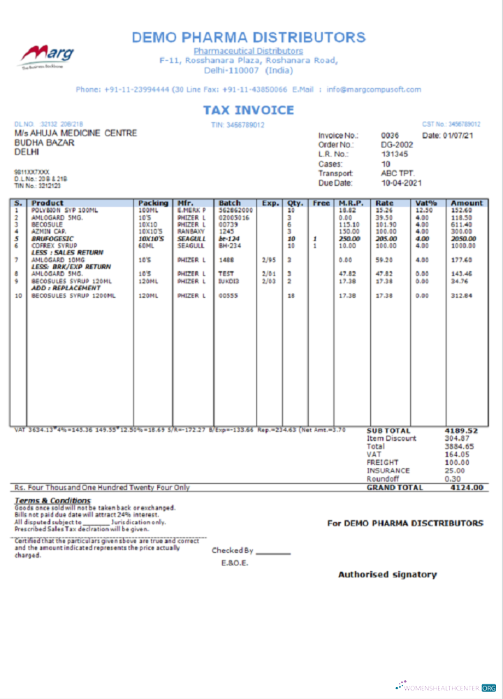Реалистичный Скачать Индия Demo Pharma Distributor Medicine Consultancy Services Invoice Photoshop Шаблон