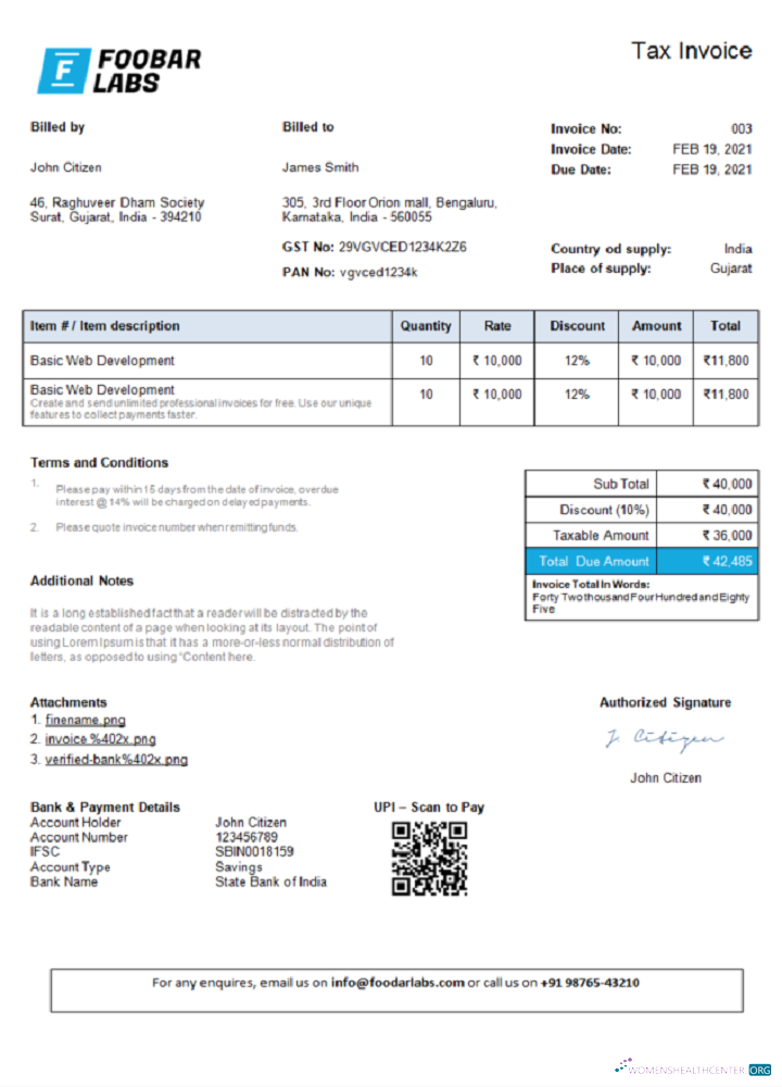Реалистичный Скачать Индия Foobar Labs Information Technology Компания Invoice 1 Photoshop Шаблон