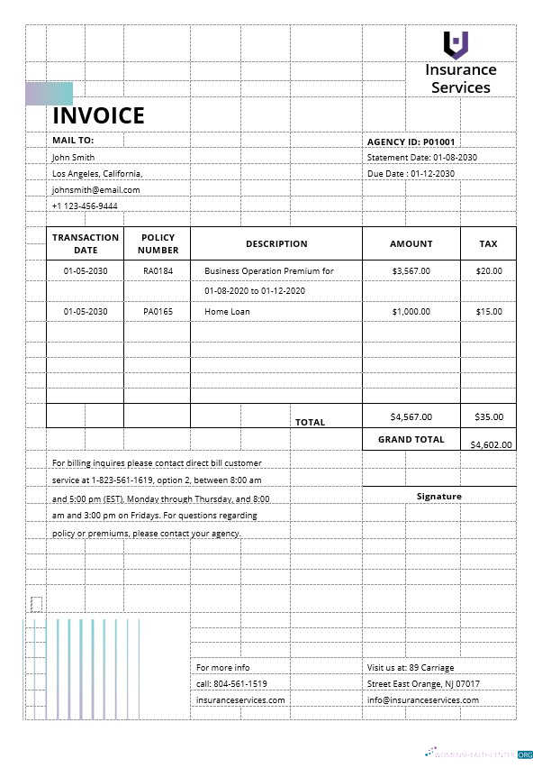 Профессиональный Скачать Insurance Agency Invoice Шаблон Photoshop Шаблон