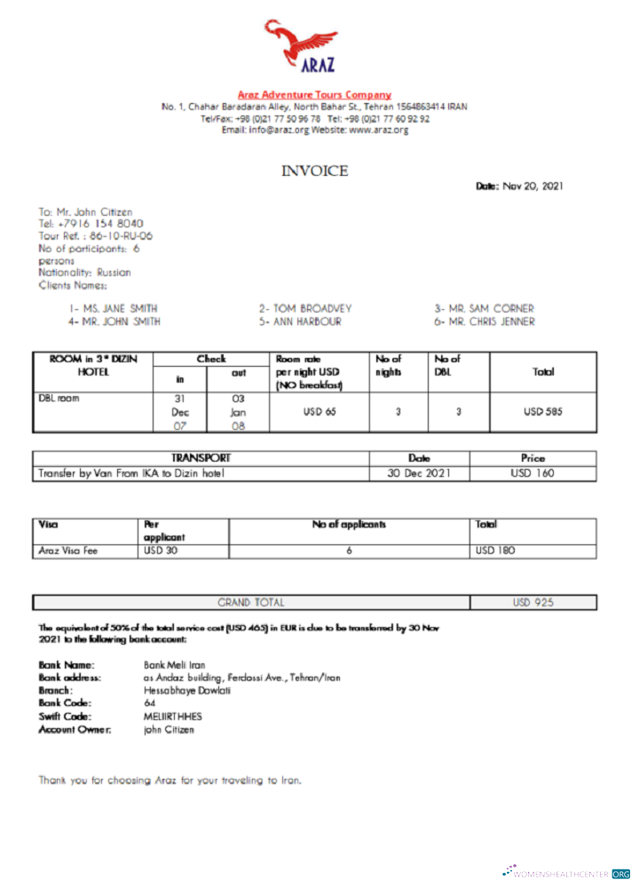 Премиум Скачать Иран Araz Tours Компания Invoice Photoshop Шаблон