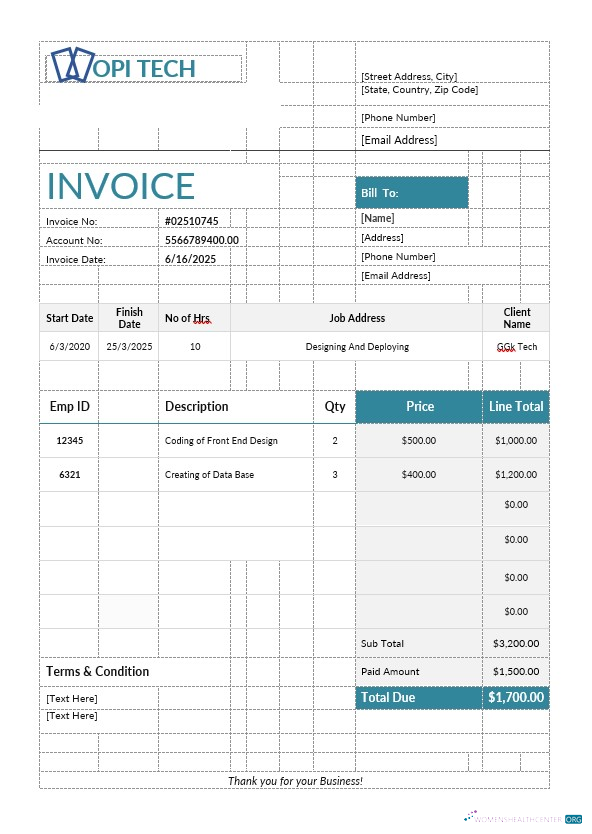 Редактируемый Скачать Job Invoice Шаблон Photoshop Шаблон