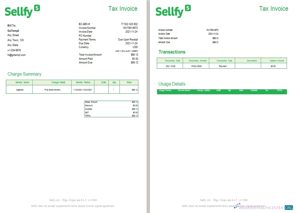 Редактируемый Скачать Латвия Sellfy Tax Invoice Photoshop Шаблон