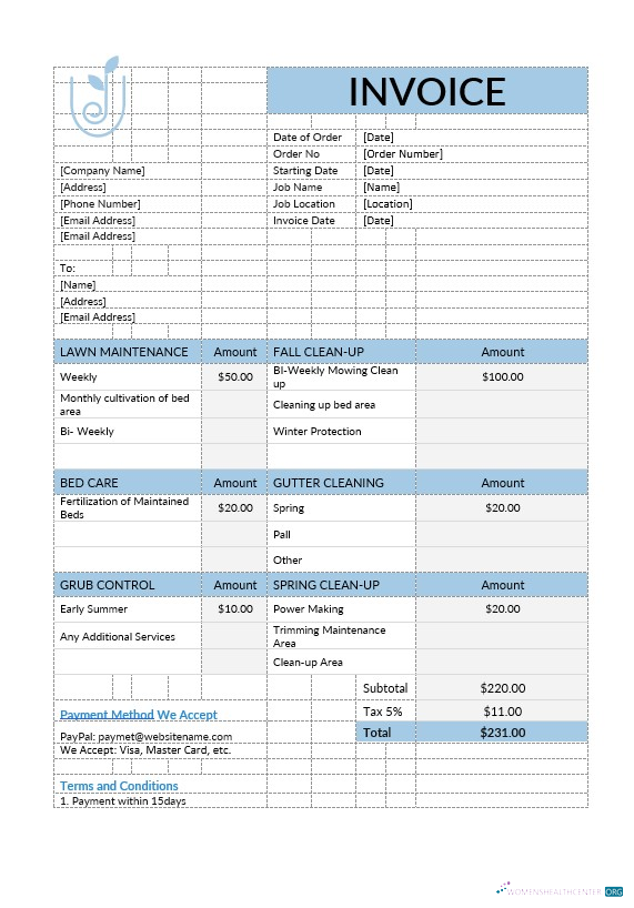 Профессиональный Скачать Lawn Care Invoice Шаблон Photoshop Шаблон