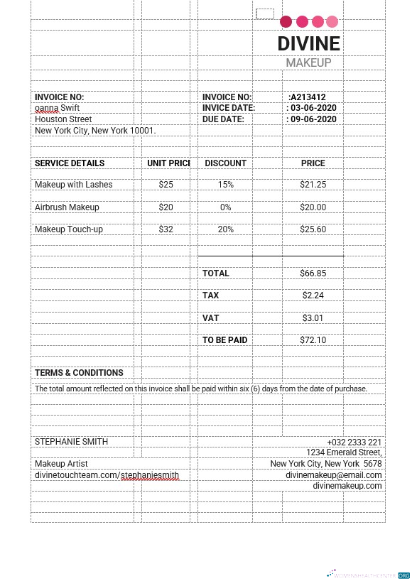 Премиум Скачать Makeup Artist Invoice Шаблон Photoshop Шаблон