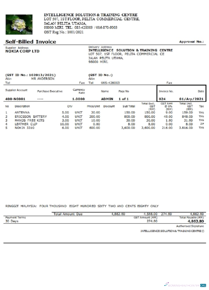 Премиум Скачать Малайзия Intelligence Solution & Training Centre Self Billed Invoice Photoshop Шаблон