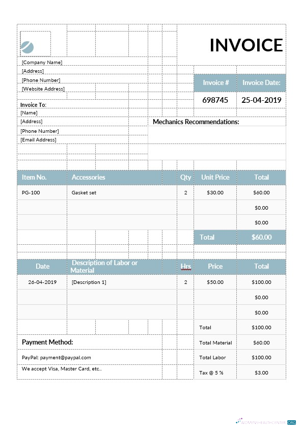 Профессиональный Скачать Mechanic Invoice Шаблон Photoshop Шаблон