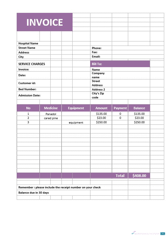 Редактируемый Скачать Medical Служба Invoice Шаблон Photoshop Шаблон