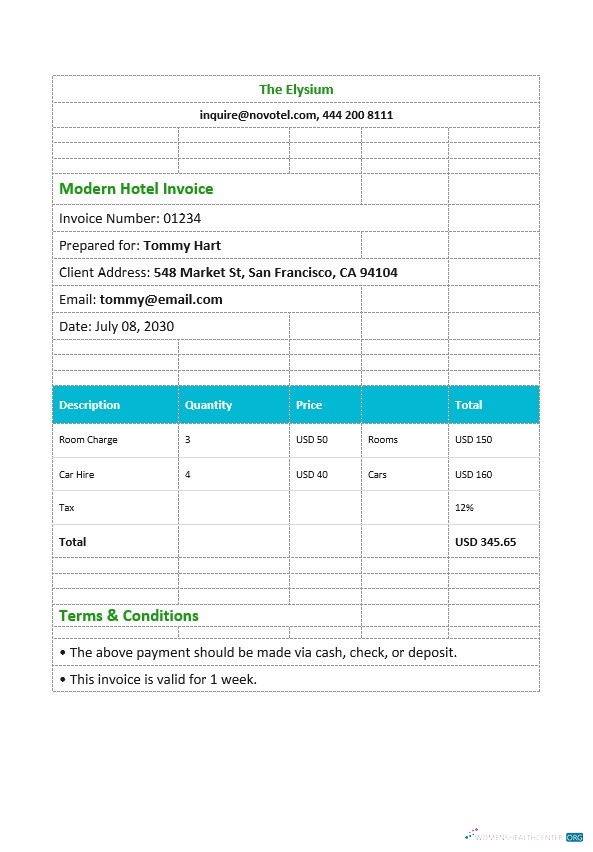 Редактируемый Скачать Modern Hotel Invoice Шаблон Photoshop Шаблон