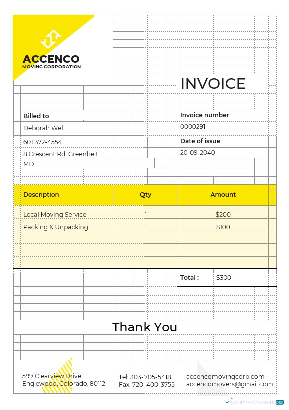 Реалистичный Скачать Movers & Moving Компания Invoice Шаблон Photoshop Шаблон