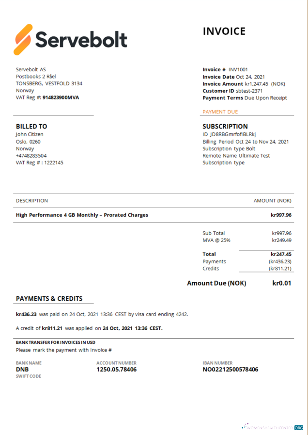 Премиум Скачать Норвегия Servebolt High Performance Hosting Компания Invoice Photoshop Шаблон