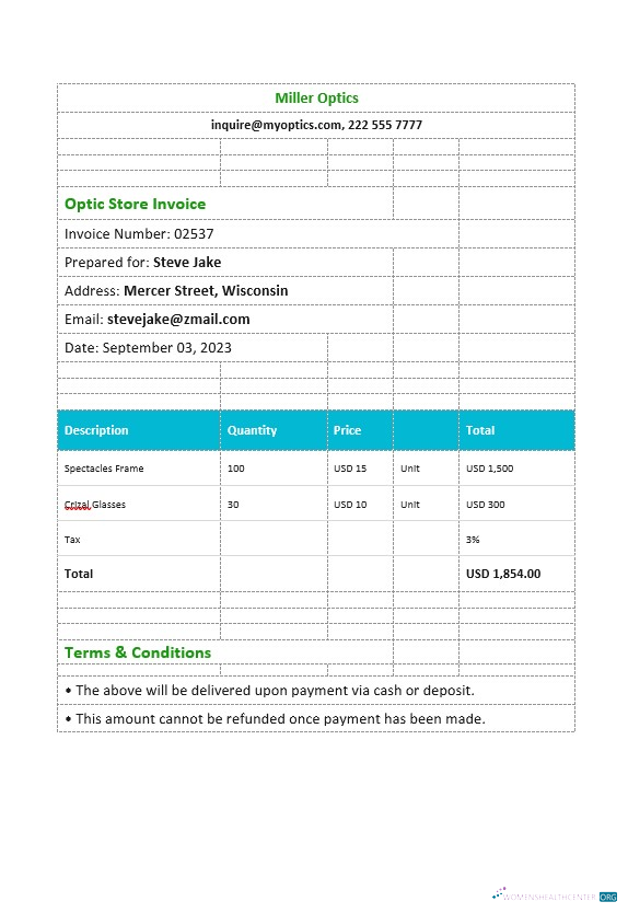 Премиум Скачать Optical Store Invoice Шаблон Photoshop Шаблон