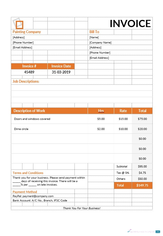 Редактируемый Скачать Painting Services Invoice Шаблон Photoshop Шаблон