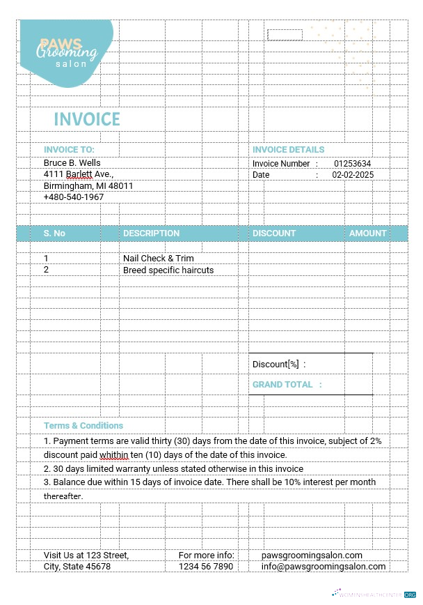 Реалистичный Скачать Pet Grooming Invoice Шаблон Photoshop Шаблон