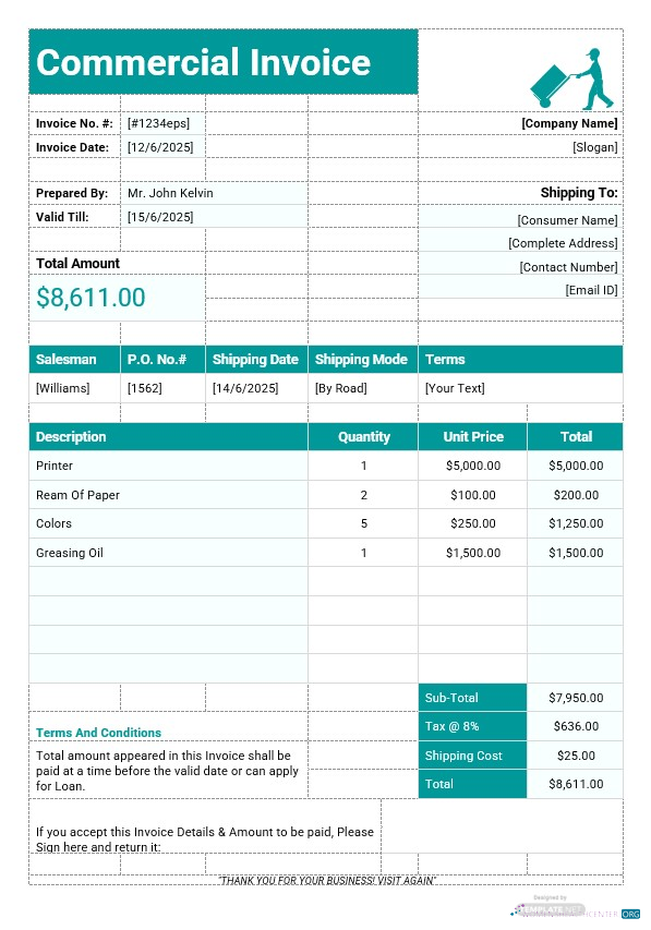 Профессиональный Скачать Printable Коммерческий Invoice Шаблон Photoshop Шаблон