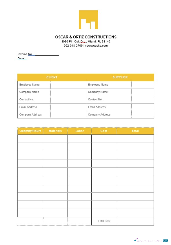 Реалистичный Скачать Printable Construction Invoice Шаблон Photoshop Шаблон
