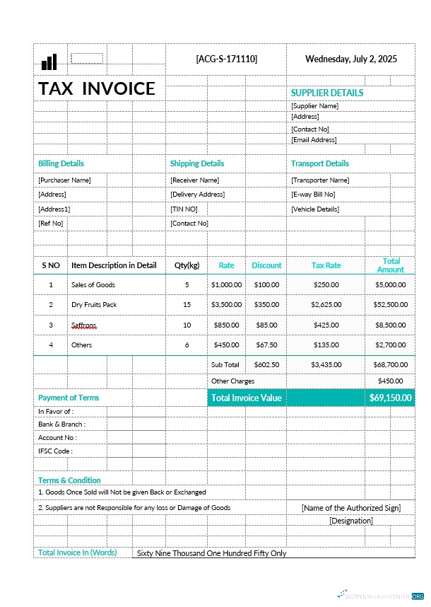 Качественный Скачать Printable Tax Invoice Шаблон Photoshop Шаблон