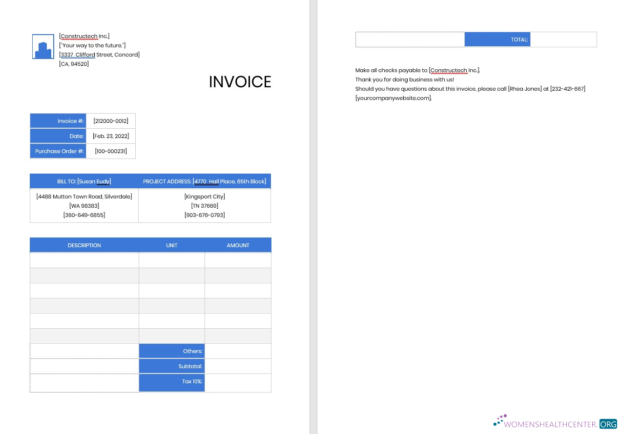 Редактируемый Скачать Professional Contractor Invoice Шаблон Photoshop Шаблон