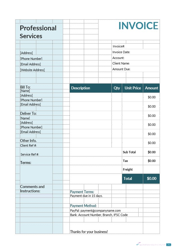Редактируемый Скачать Professional Services Invoice Шаблон Photoshop Шаблон