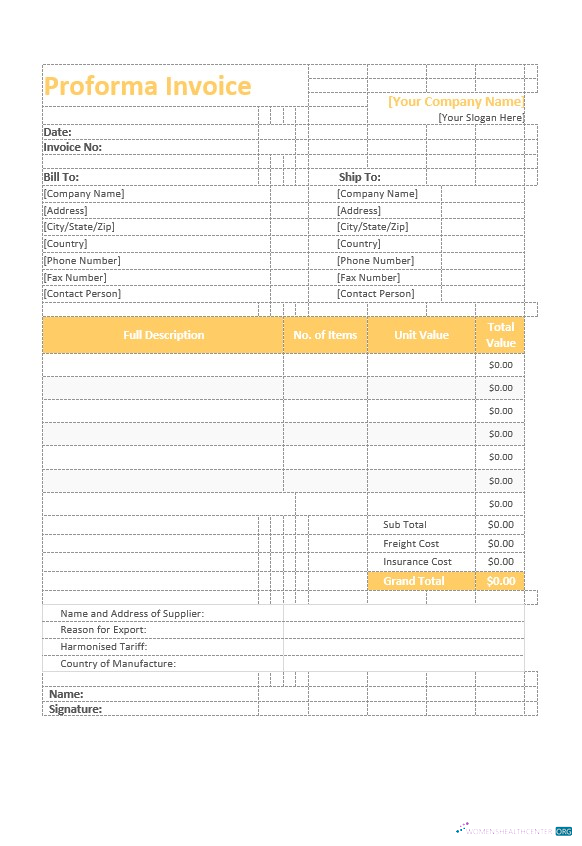 Редактируемый Скачать Proforma Invoice Шаблон Photoshop Шаблон