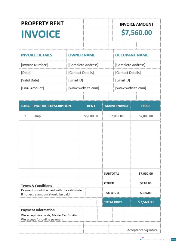 Реалистичный Скачать Property Rent Invoice Шаблон Photoshop Шаблон