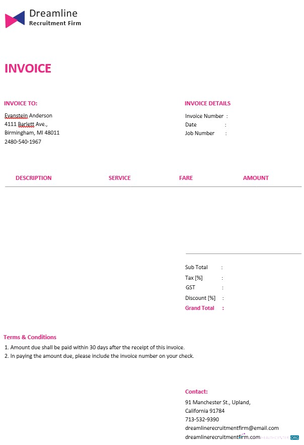 Качественный Скачать Recruitment Firm Invoice Шаблон Photoshop Шаблон