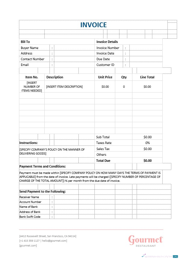 Профессиональный Скачать Restaurant Blank Invoice Шаблон Photoshop Шаблон