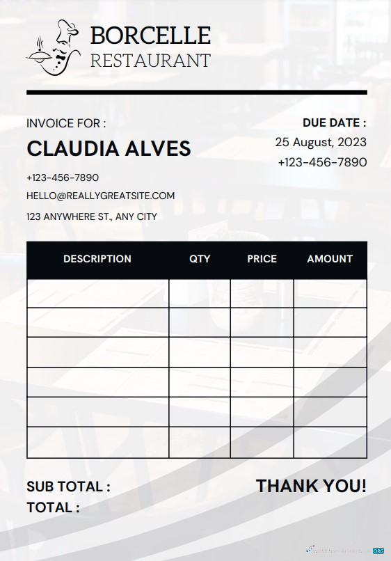 Качественный Скачать Restaurant Invoice Шаблон Photoshop Шаблон