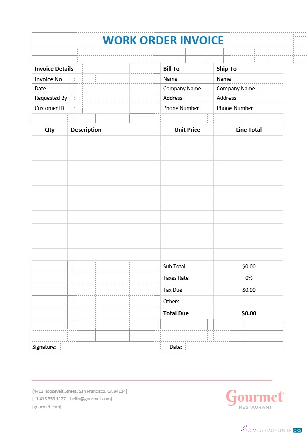 Профессиональный Скачать Restaurant Work Order Invoice Шаблон Photoshop Шаблон
