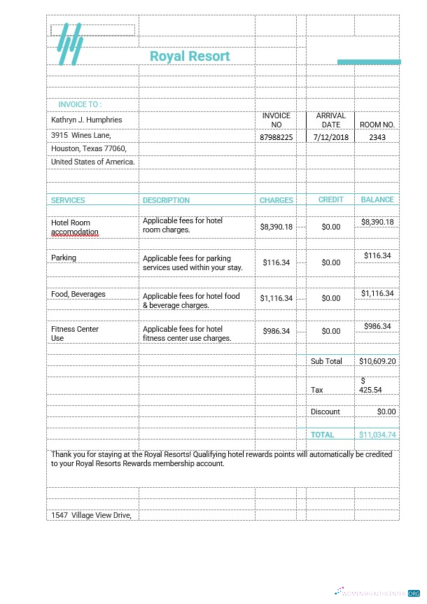 Качественный Скачать Королевский Resort Invoice Шаблон Photoshop Шаблон