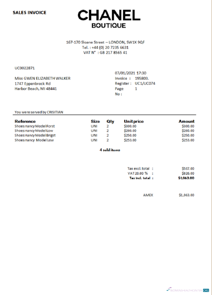 Качественный Скачать Sales Invoice Chanel Boutique Photoshop Шаблон