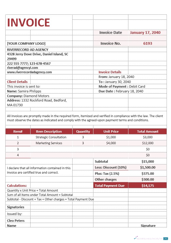 Профессиональный Скачать Sample Advertising Agency Invoice Шаблон Photoshop Шаблон
