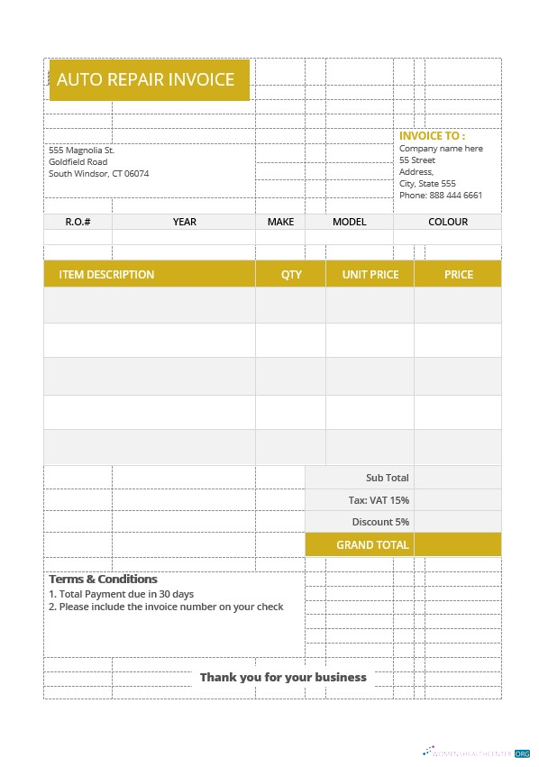 Редактируемый Скачать Sample Auto Repair Invoice Шаблон Photoshop Шаблон