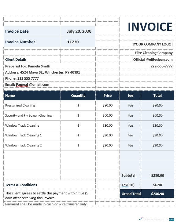 Премиум Скачать Sample Cleaning Служба Invoice Шаблон Photoshop Шаблон